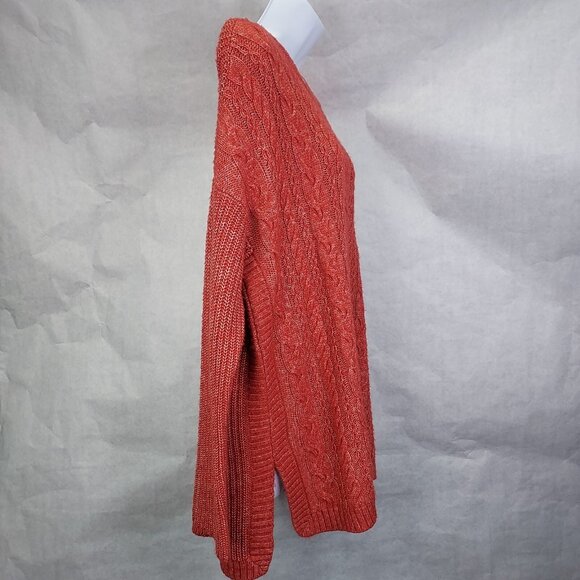 cAbi Sweater Women's Small Playoff Pullover Cable Knit Crew Neck Tunic Orange - Picture 5 of 16